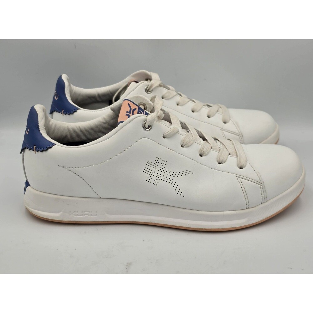 Kuru Womens Roam Bright White/Blue Classic Court Leather Shoe Sneakers Size 10.5